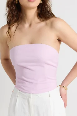 Love Lulu Conceptual Pink Lilac Linen Blend Strapless Top