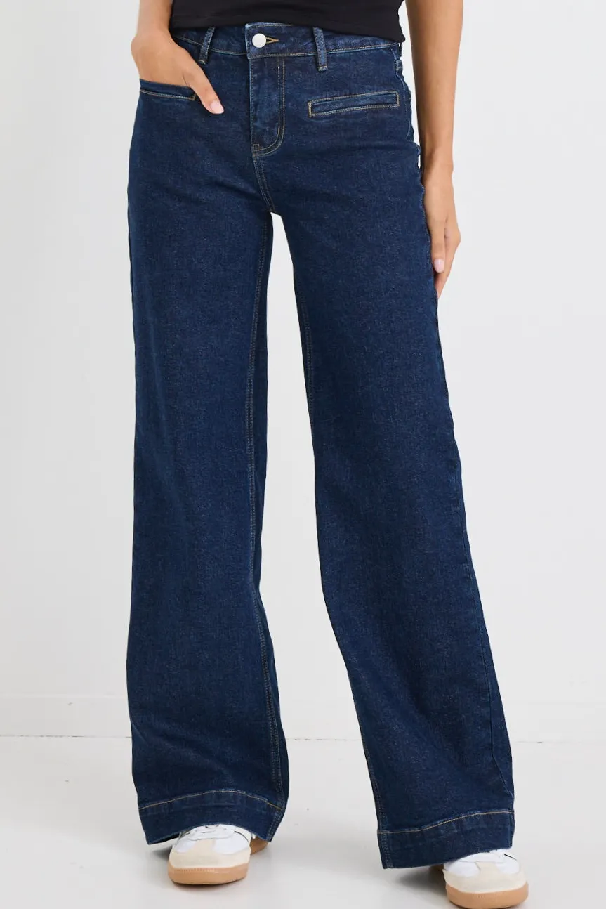 Stories be Told Concert Indigo Mid Rise Wide Leg Pocket Jean