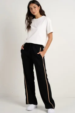 Among the Brave Confidant Black Side Stripe Crepe Wide Pants