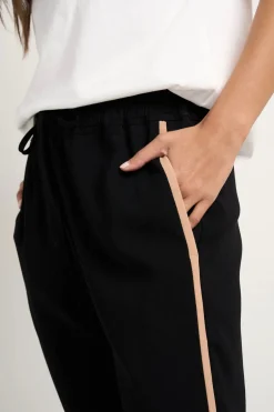 Among the Brave Confidant Black Side Stripe Crepe Wide Pants