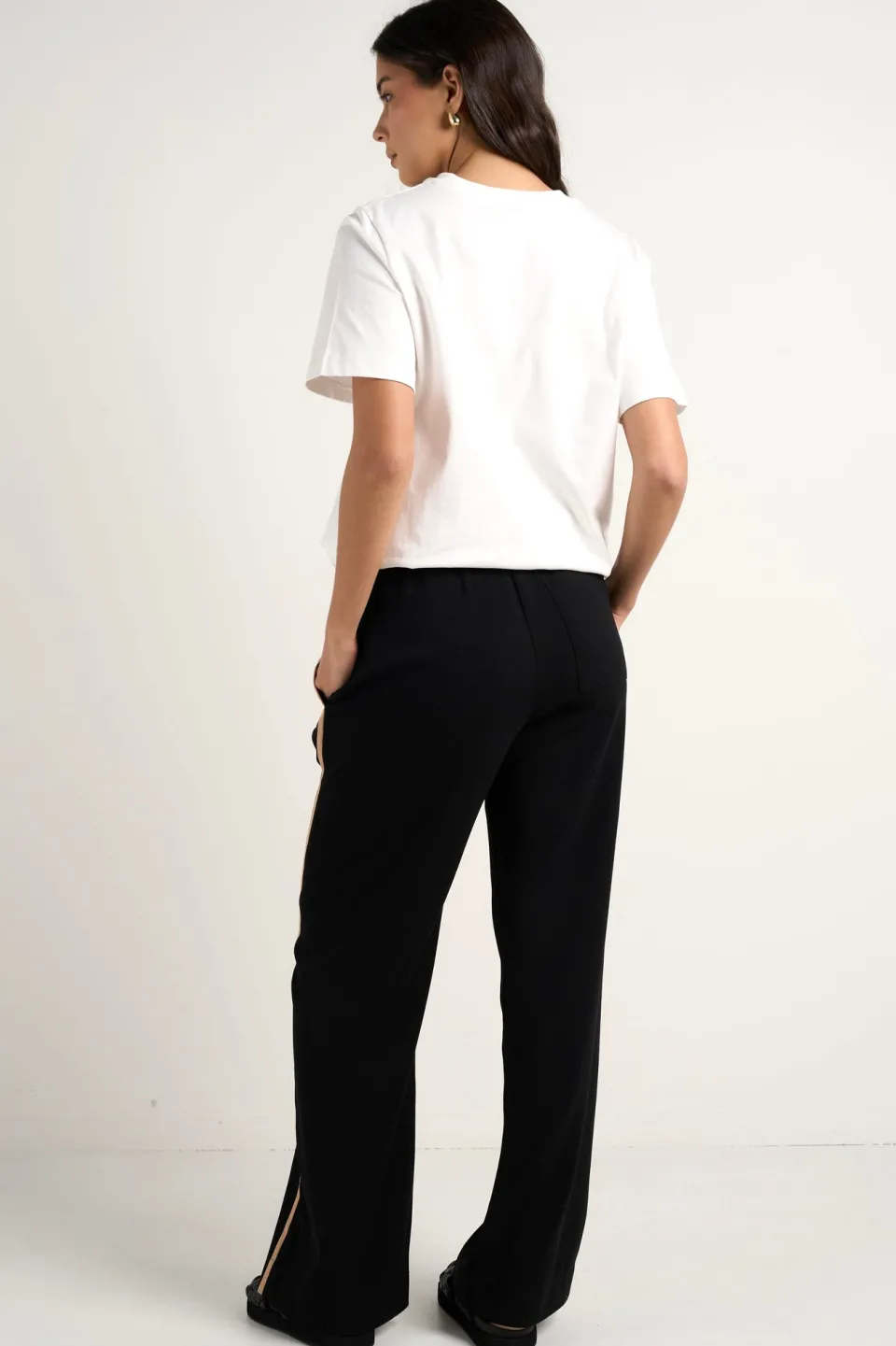 Among the Brave Confidant Black Side Stripe Crepe Wide Pants