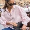 By Rosa. Connection Pink Stripe Button Front Blouse