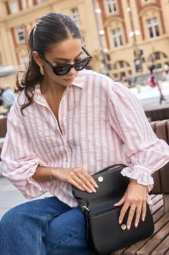 By Rosa. Connection Pink Stripe Button Front Blouse