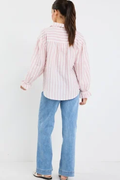 By Rosa. Connection Pink Stripe Button Front Blouse