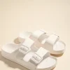 Love Lulu Cool White Double Buckle Slides