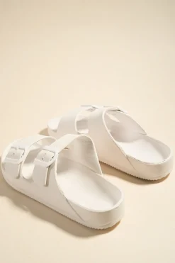 Love Lulu Cool White Double Buckle Slides