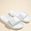 Love Lulu Cool White Single Buckle Slides