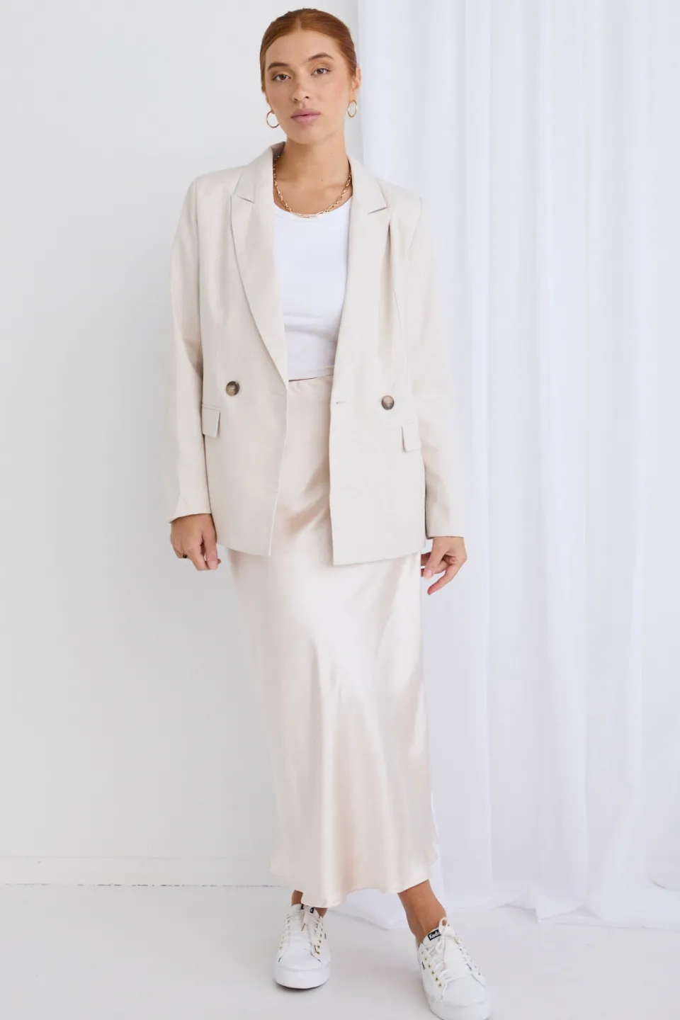 Ivy + Jack Cooper Ecru Linen Boyfriend Semi Fitted Blazer