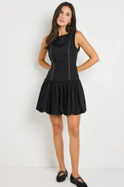 Stories be Told Corvette Black Structured Bubble Mini Dress