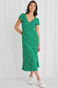 Stories be Told Cosmic Green Ditsy Sleeveless Slim Fit Midi Dress