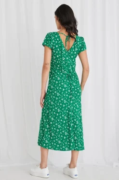Stories be Told Cosmic Green Ditsy Sleeveless Slim Fit Midi Dress
