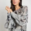 Stories be Told Cosmopolitan Charcoal Smudge Crew Neck Floaty LS Top