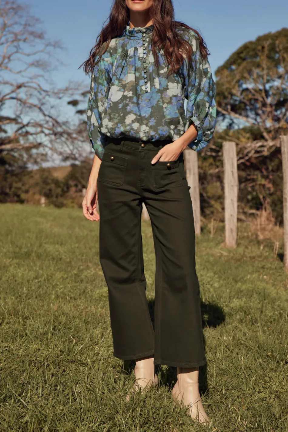 Zoe Kratzmann Crescendo Forest Blur Front Button LS Blouse