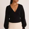 Among the Brave Cross My Heart Black Ballerina Fine Knit Wrap Cardigan