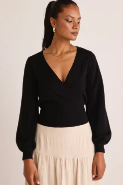 Among the Brave Cross My Heart Black Ballerina Fine Knit Wrap Cardigan