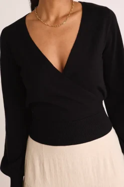 Among the Brave Cross My Heart Black Ballerina Fine Knit Wrap Cardigan