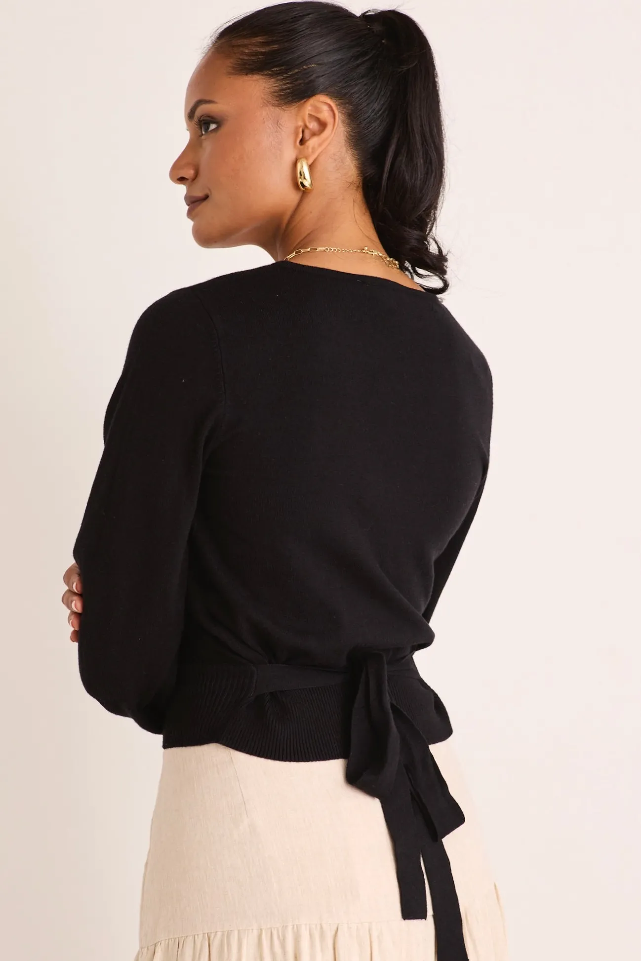 Among the Brave Cross My Heart Black Ballerina Fine Knit Wrap Cardigan