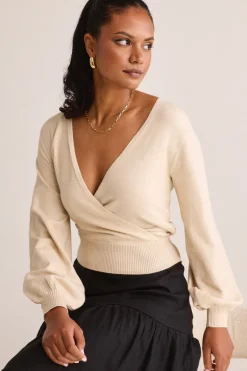 Among the Brave Cross My Heart Oat Ballerina Fine Knit Wrap Cardigan