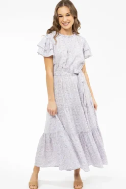 Seeking Lola Cruise Purple SS Tiered Maxi Dress