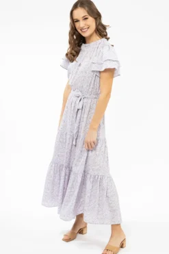 Seeking Lola Cruise Purple SS Tiered Maxi Dress
