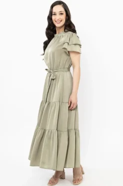 Seeking Lola Cruise Sage SS Tiered Maxi Dress