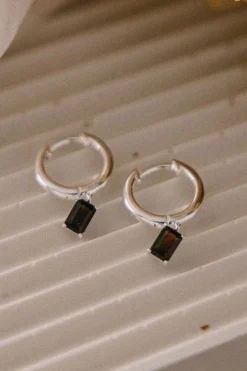 Silver Linings Cyprus Black Garnet Silver Huggie EOL Earring