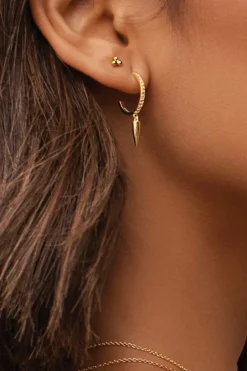 Murkani Dagger White Diamante 18k Gold Plated Hoop EOL Earrings