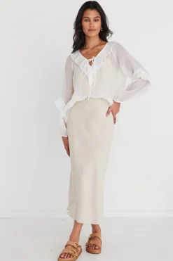 Among the Brave Daily Ivory Sheer Texture Frill Front Top