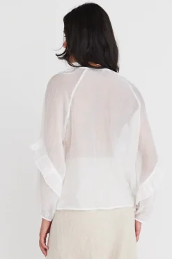 Among the Brave Daily Ivory Sheer Texture Frill Front Top