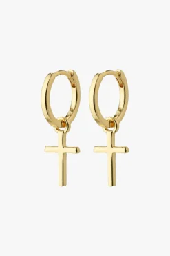 Pilgrim Daisy Recycled Cross Gold Hoop Earrings