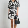 Among the Brave Dali Black White Satin SS Kimono Mini Dress