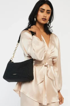 Saben Dane Black Braid Chain Shoulder Bag
