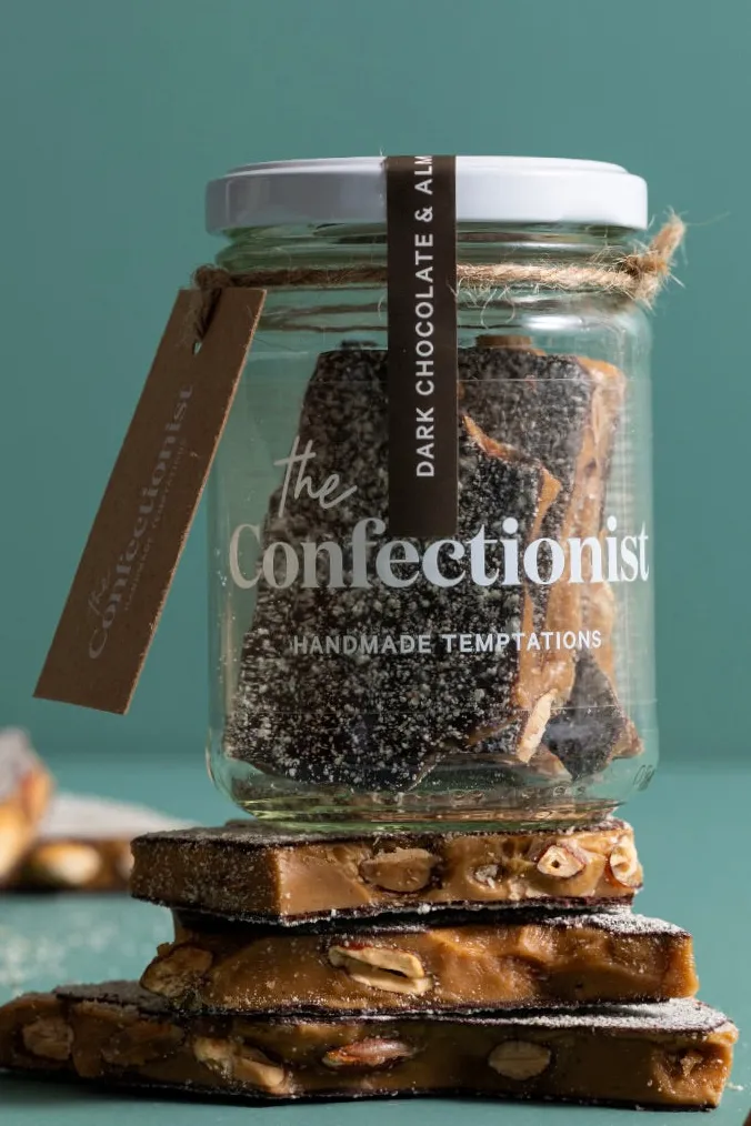 The Confectionist Dark Chocolate + Almond Toffee 200g Jar