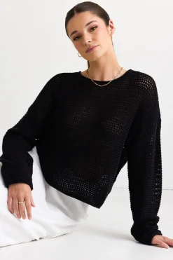 RE:UNION Label Dawn Black Crochet Knit Jumper