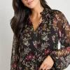 By Rosa. Deft Black Posy Floral Sheer LS Blouse