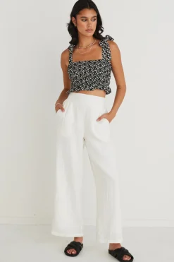 Love Lulu Delicious Black Ditsy Floral Shirred Cami Top