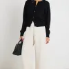 Ivy + Jack Delight Black Cotton Fine Knit Crew Cardigan