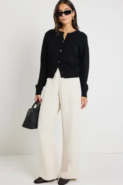 Ivy + Jack Delight Black Cotton Fine Knit Crew Cardigan
