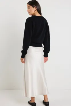 Ivy + Jack Delight Black Cotton Fine Knit Crew Cardigan