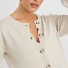 Ivy + Jack Delight Oat Marle Cotton Fine Knit Crew Cardigan