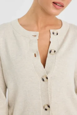 Ivy + Jack Delight Oat Marle Cotton Fine Knit Crew Cardigan