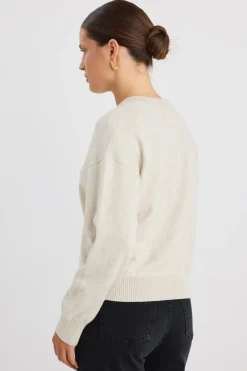 Ivy + Jack Delight Oat Marle Cotton Fine Knit Crew Cardigan