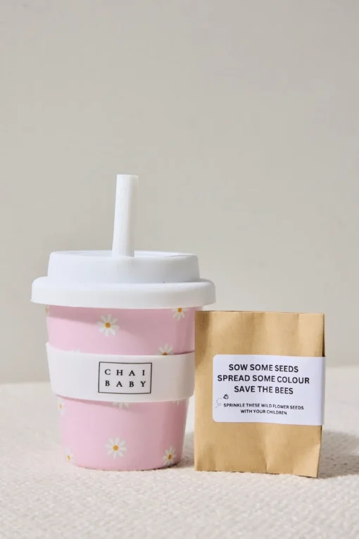 Kids Chai Baby Delightful Pink Daisy Babyccino + Fluffy Cup