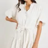 Ivy + Jack Delphi Ivory Stripe Drop Waist Belted Mini Dress