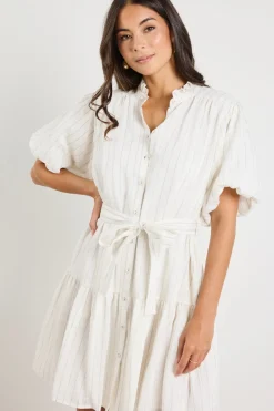 Ivy + Jack Delphi Ivory Stripe Drop Waist Belted Mini Dress