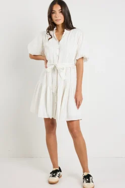 Ivy + Jack Delphi Ivory Stripe Drop Waist Belted Mini Dress