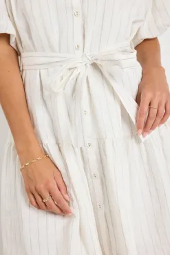Ivy + Jack Delphi Ivory Stripe Drop Waist Belted Mini Dress