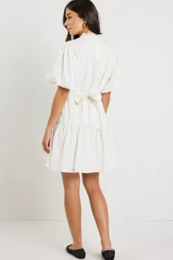 Ivy + Jack Delphi Ivory Stripe Drop Waist Belted Mini Dress