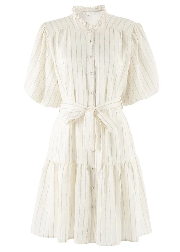 Ivy + Jack Delphi Ivory Stripe Drop Waist Belted Mini Dress