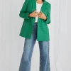 Stories be Told Demi Palm Green Linen Single Breasted Longline Blazer